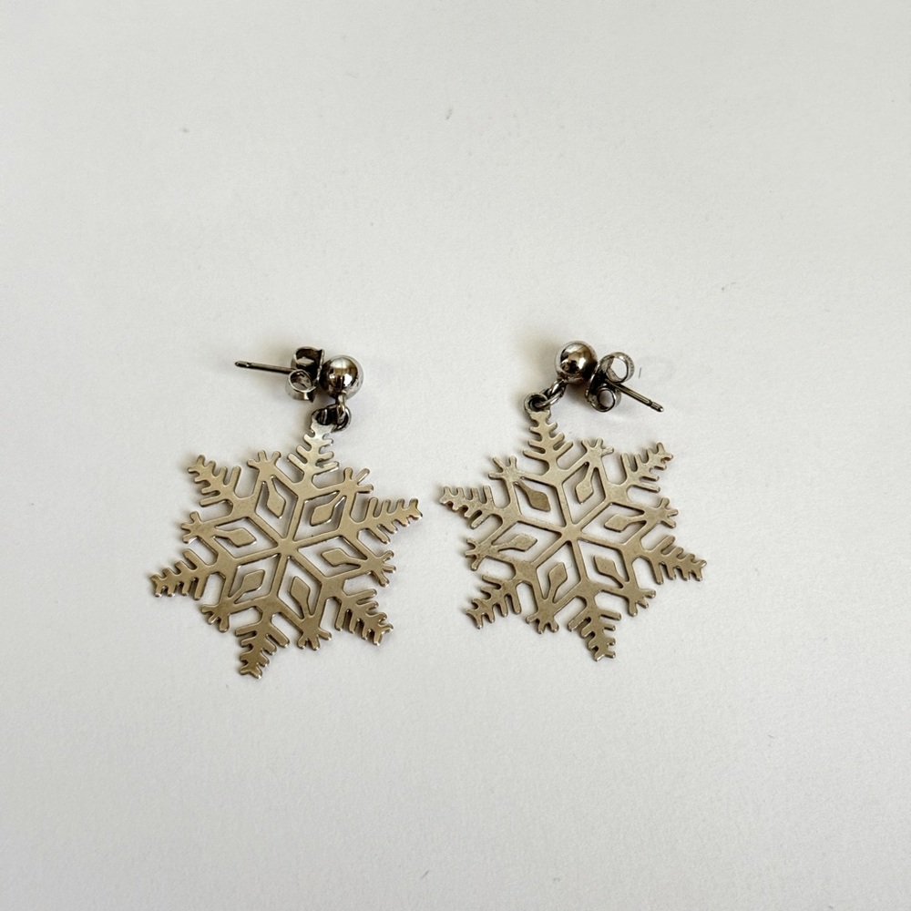 Silver Snowflake Earrings pierced ears